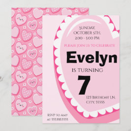 Pink Heart Girl Kindergeburtstag Party Einladung