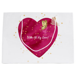 Pink Heart & Gold Butterfly Valentine Wrapping Große Geschenktüte