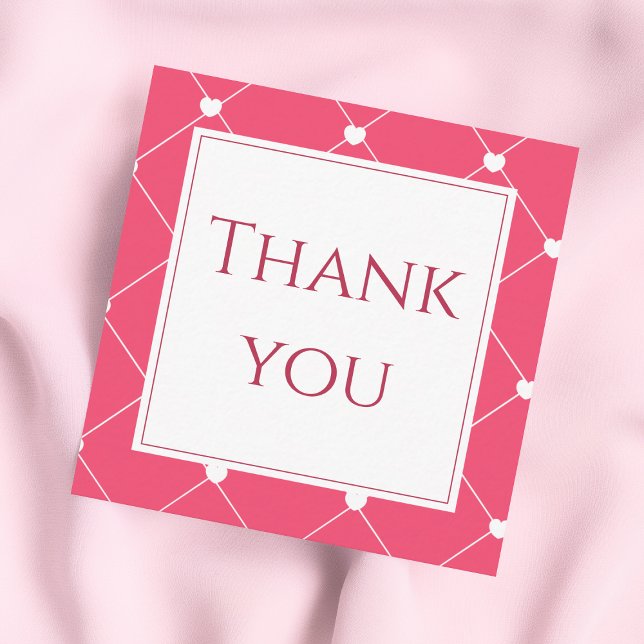Pink Heart Grid Business Thank You Insert Card Quadratische Visitenkarte (Von Creator hochgeladen)