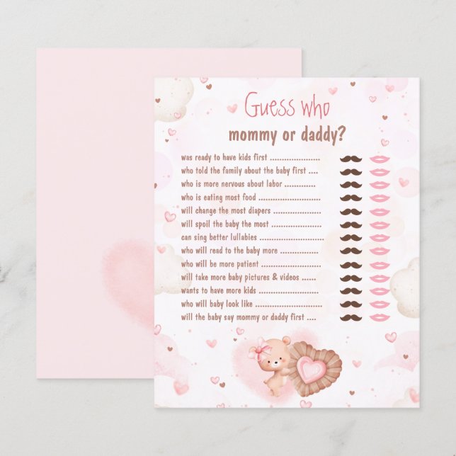 Pink Heart Guess Who Mommy Daddy Baby Shooting Gam (Vorne/Hinten)