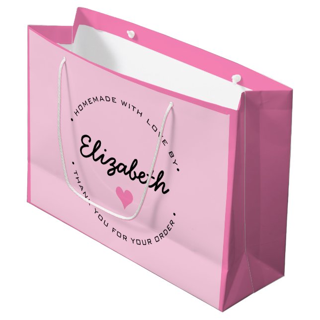 Pink Heart Homemade mit Liebe Danke Große Geschenktüte (Vorderseite Schrägansicht)