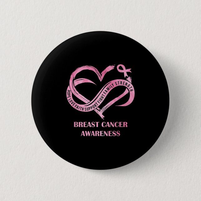 Pink Heart Hope Liebe Glaube Brustkrebs Bewusstsei Button (Vorderseite)