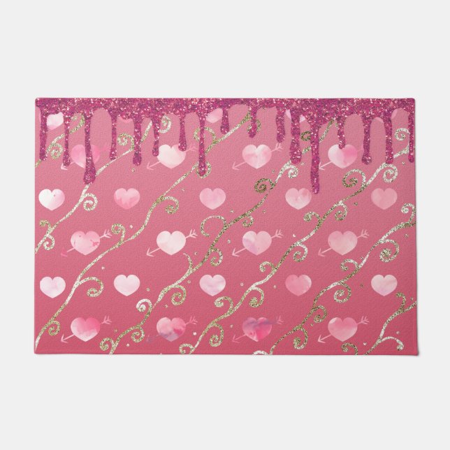 Pink Heart Hot Pink Glitzer Hübsch Romantisches De Fußmatte (Vorderseite)
