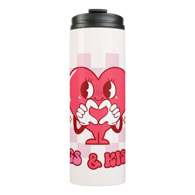 Pink Heart Hugs and Kisses Thermosbecher (Vorderseite)