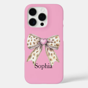 Pink Heart Leopard Girly Bow iPhone 16 Pro Hülle