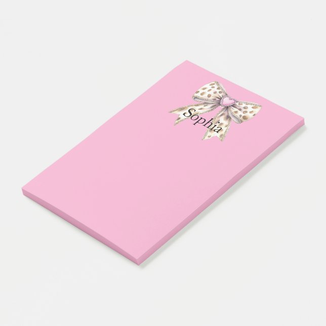 Pink Heart Leopard Girly Bow Post-it Klebezettel (angewinkelt)