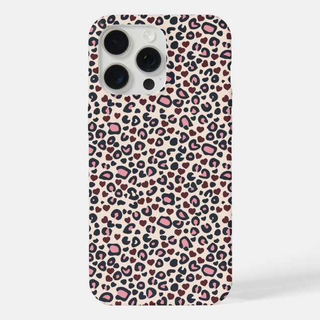 Pink Heart Leopard Print iPhone Case 15 Pro Max Hülle (Rückseite)