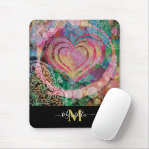 Pink Heart Liebe Mandala Personalize Monogram Boho Mousepad