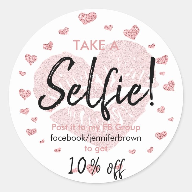 Pink Heart Lips Lipstick Discount Selfie Make-up Runder Aufkleber (Vorderseite)
