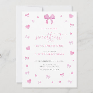 Pink Heart Little Sweetheart Birthday Einladung