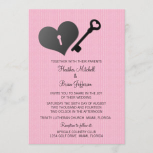 Pink Heart Lock und Key Wedite Einladung