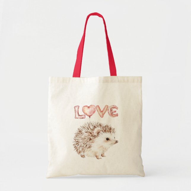 Pink Heart Love Balloons Cute Hedgehog Tragetasche (Vorne)
