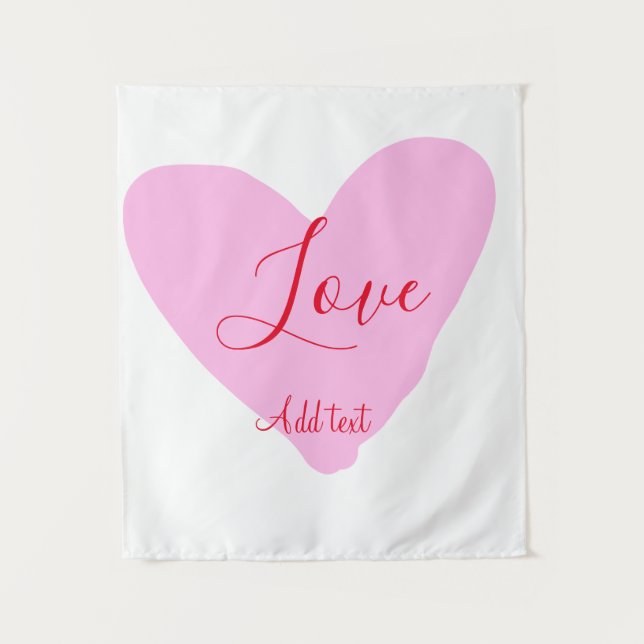 Pink heart love happy Valentine's day text red nam Wandteppich (Vorderseite)