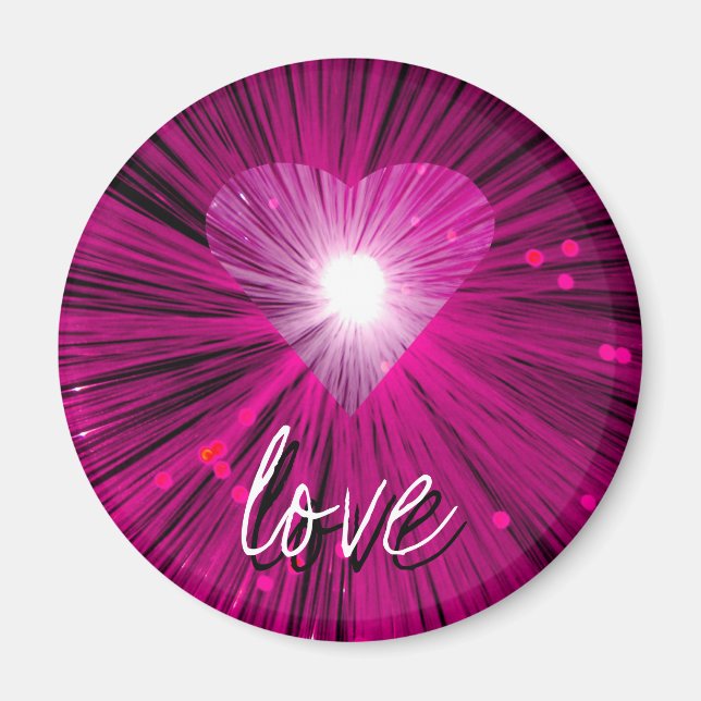 Pink Heart 'love' round fridge magnet (Vorne)