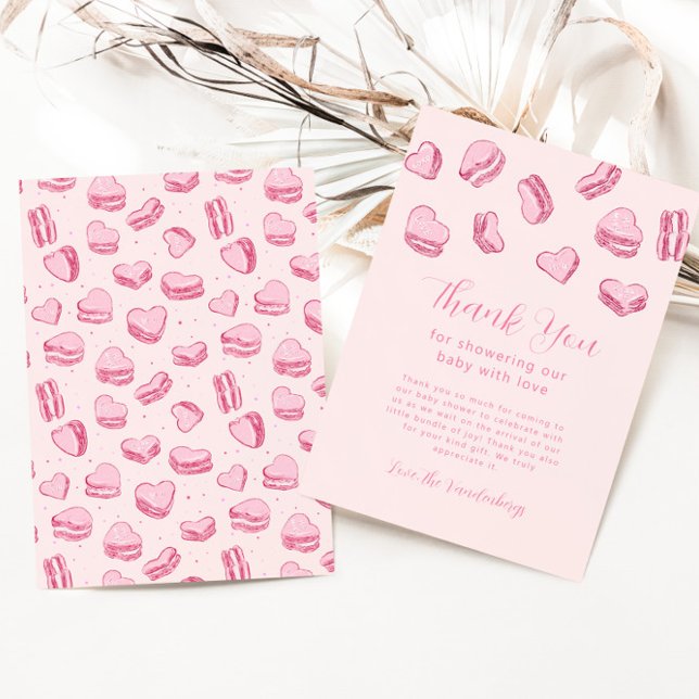 Pink Heart Macaron Girl Babydusche Dankeskarte (Von Creator hochgeladen)