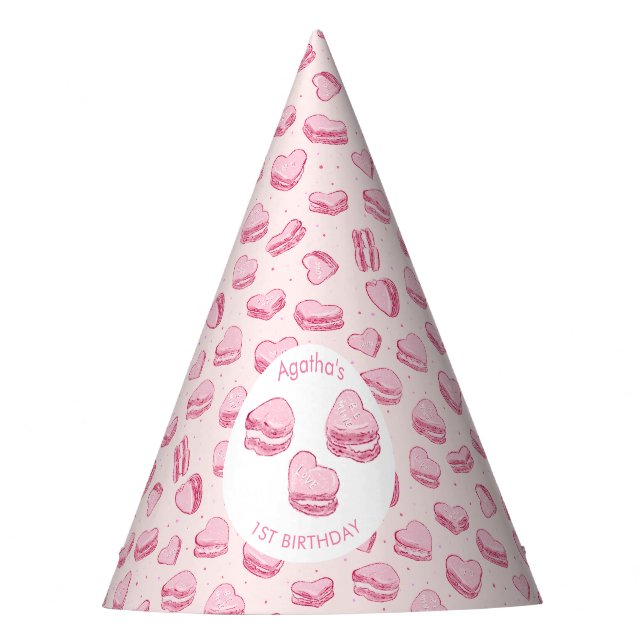 Pink Heart Macarons Girl Birthday Partyhütchen (Vorderseite)
