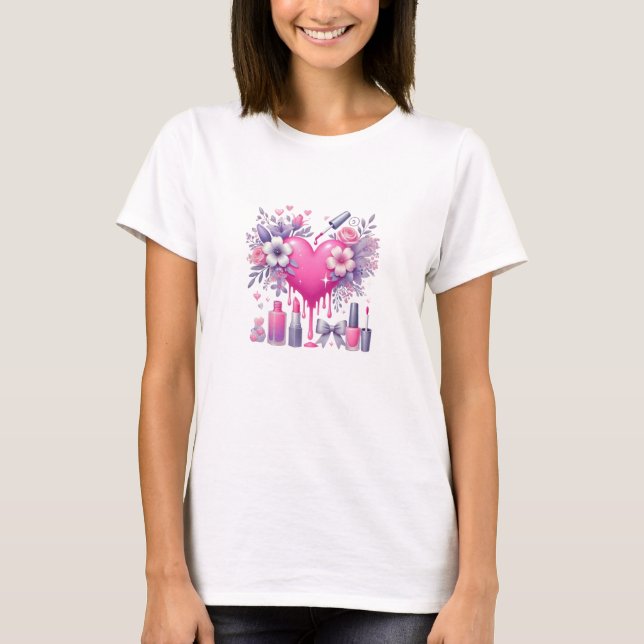 Pink Heart & Makeup Fantasy T-Shirt (Vorderseite)