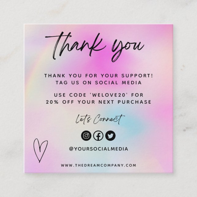 Pink Heart Media Insert Merci Mini Carte de visite (Devant)