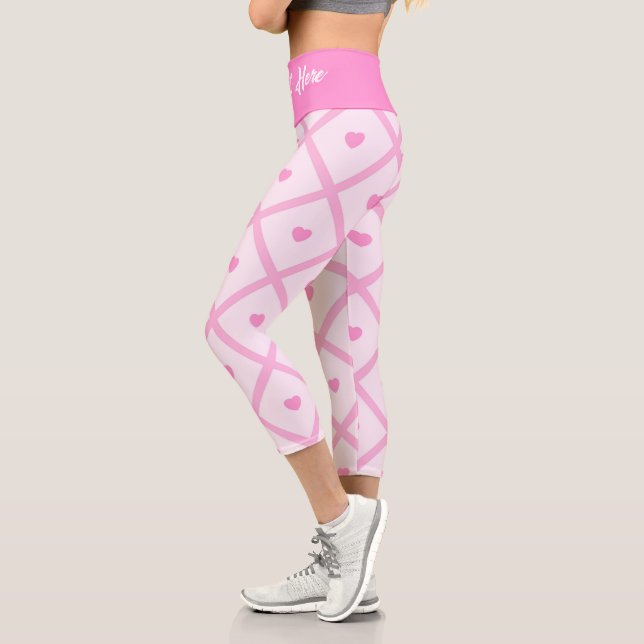 Pink Heart Moderne Karierte Sammlung Capri Leggings (Links)