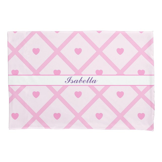 Pink Heart Moderne Karierte Sammlung Kissenbezug (Vorderseite)