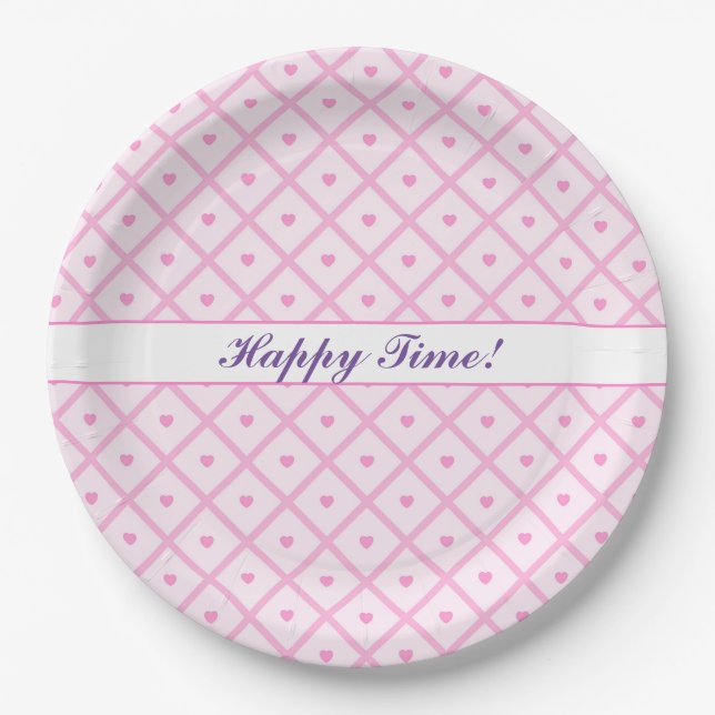 Pink Heart Moderne Karierte Sammlung Pappteller (Vorderseite)