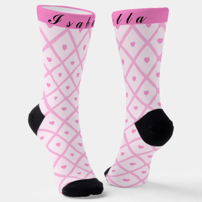 Pink Heart Moderne Karierte Sammlung Socken (Gewinkelt)
