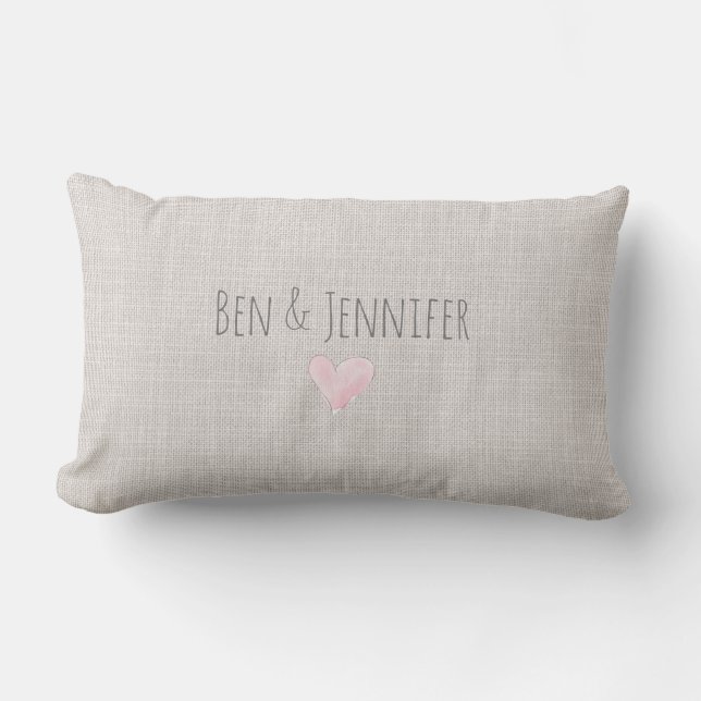 Pink Heart NAMES DATE Liebe Poppel Leinen Sweet Lendenkissen (Vorderseite)