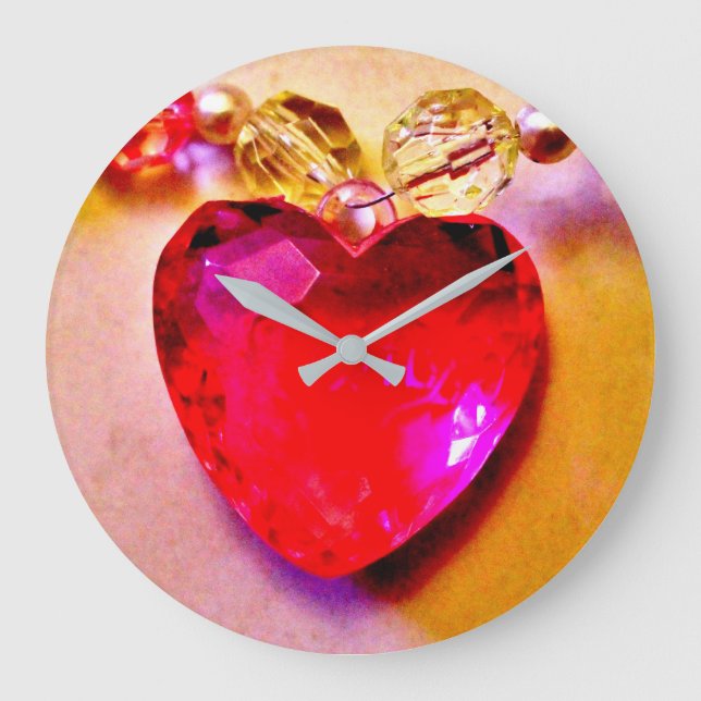 Pink Heart Necklace Große Wanduhr (Vorderseite)