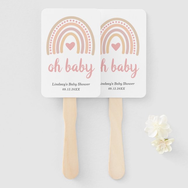Pink Heart Niedlich Girl Boho Rainbow Baby Dusche Fächer (Vorne und Hinten)