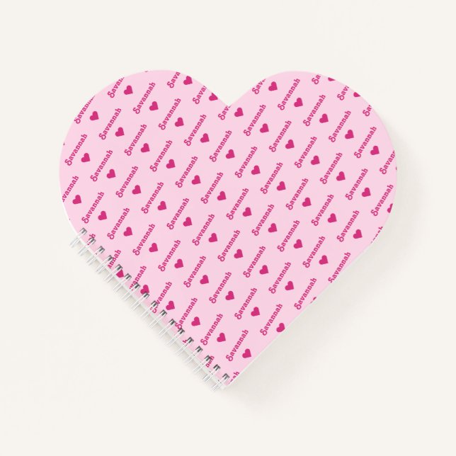 Pink Heart Notebook mit wiederholtem Namen und Her Notizbuch (Vorderseite)