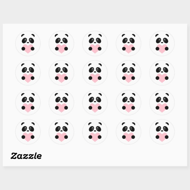 Pink Heart Panda Runder Aufkleber (Blatt)