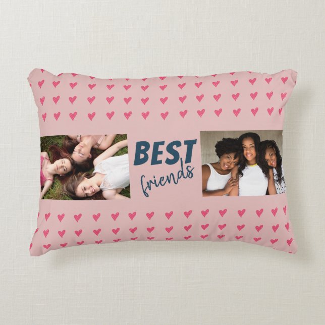 Pink Heart Pattern Best Friends 2 Foto Dekokissen (Vorderseite)