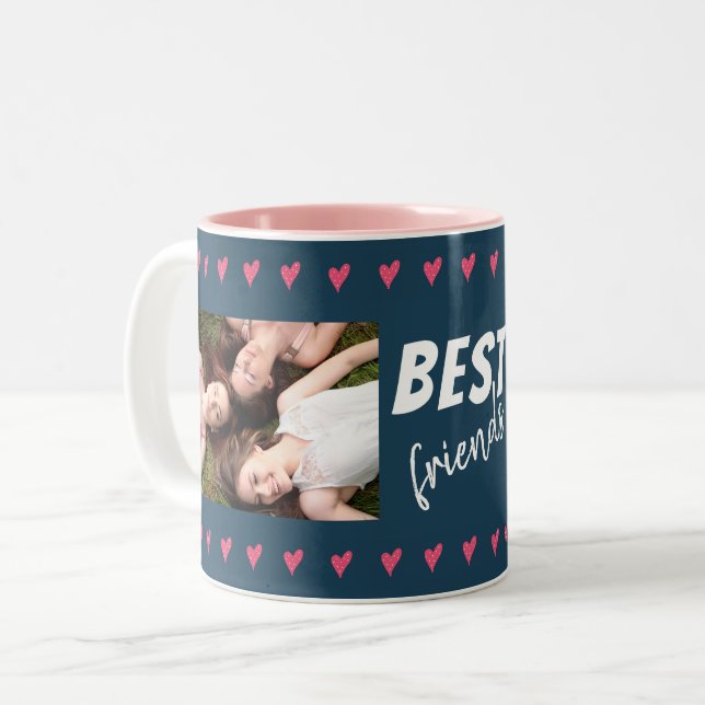 Pink Heart Pattern Best Friends 2 Foto Zweifarbige Tasse (Vorderseite Links)
