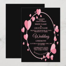Pink Heart Pattern Black Geometric Elegant Wedding