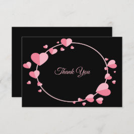 Pink Heart Pattern Black Geometric Wedding Dankeskarte