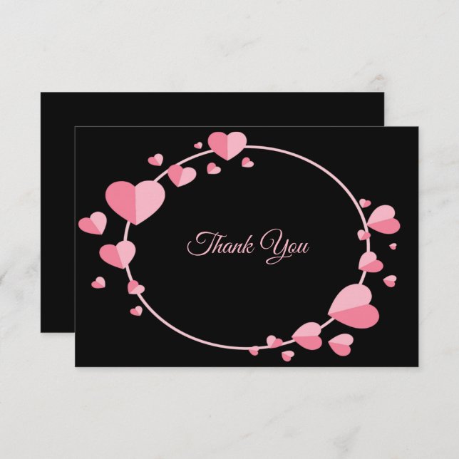 Pink Heart Pattern Black Geometric Wedding Dankeskarte (Vorne/Hinten)