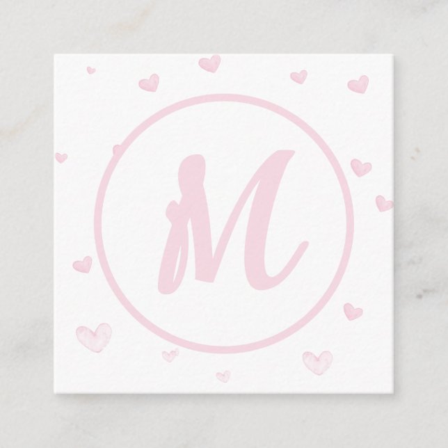 Pink Heart Pattern Girly Romantic Mit Monogramm Begleitkarte (Vorderseite)