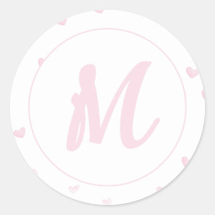 Pink Heart Pattern Girly Romantic Mit Monogramm Runder Aufkleber