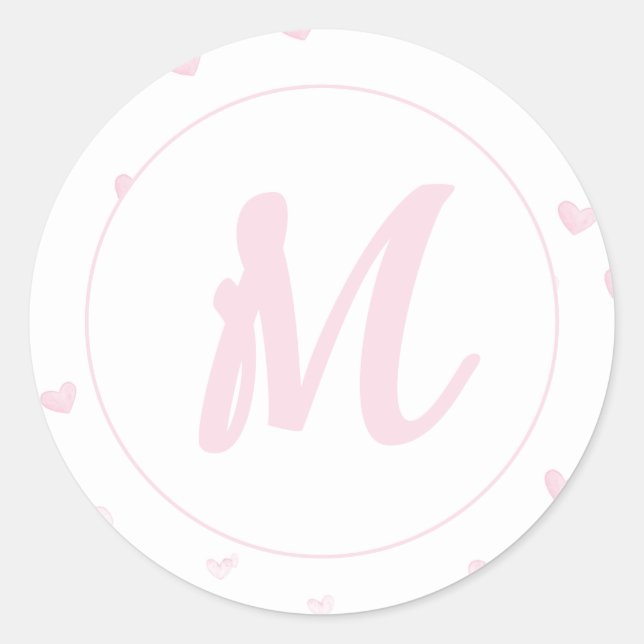 Pink Heart Pattern Girly Romantic Mit Monogramm Runder Aufkleber (Vorderseite)