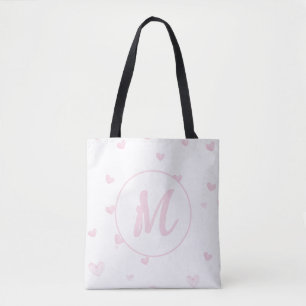 Pink Heart Pattern Girly Romantic Mit Monogramm Tasche