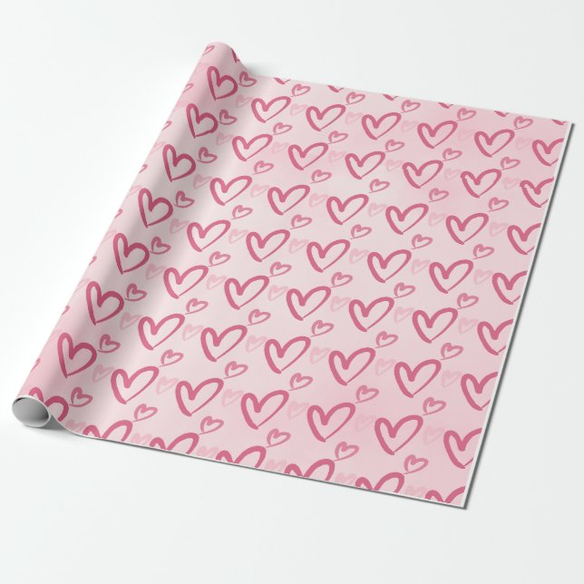 Pink Heart Pattern - Valentinstag Geschenkpapier (Ungerollt)