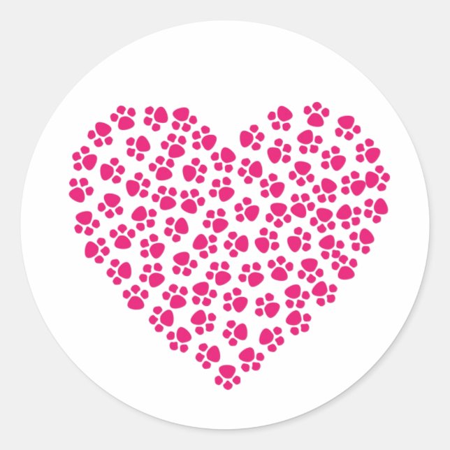 Pink Heart Paws Runder Aufkleber (Vorderseite)
