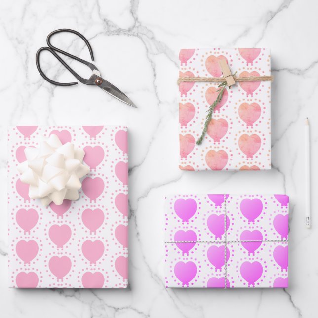 Pink Heart Polka Dot Abstraktes Muster Geschenkpapier Set (Vorderseite)