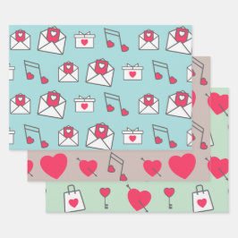 Pink Heart Postcard Pastel Geschenkpapier Set