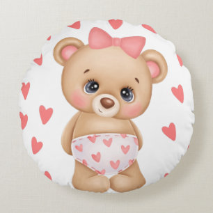 Pink Heart Print Teddy Bären Throw Kissen