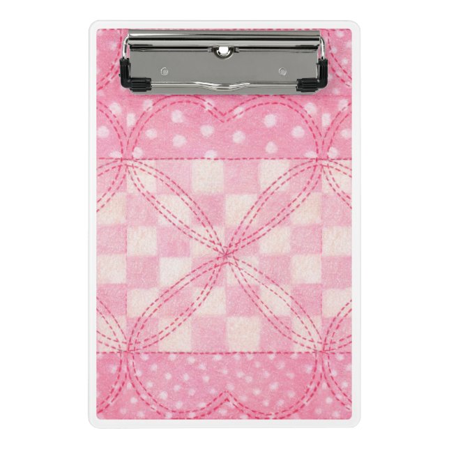 PINK HEART QUILL Mini-Zwischenablage Mini Klemmbrett (Vorderseite)
