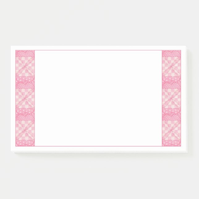 PINK HEART QUILT 10x6 Post It Notepad Post-it Klebezettel (Vorderseite)