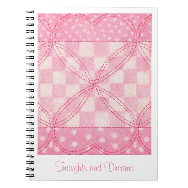 PINK HEART QUILT 6.5x8.75 Notebook + Text Notizblock (Vorderseite)