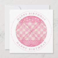 PINK HEART QUILT Flat Card "Happy Birthday"