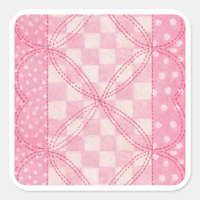 PINK HEART QUILT Large Square Stickers (Vorderseite)